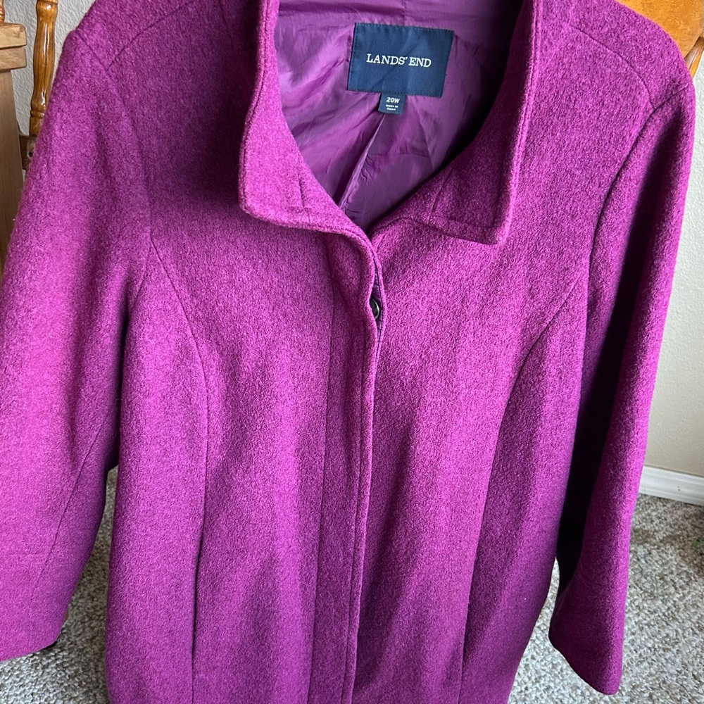 Lands' End Women's wool blend Rich Purple Pea Coat